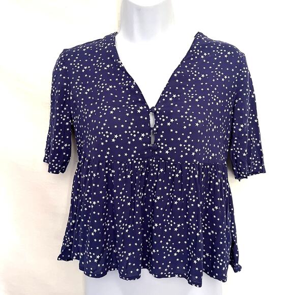 Alice & UO Peplum Womens Top Sz XS Celestial Whimsigoth Babydoll Americana Stars - Picture 11 of 11